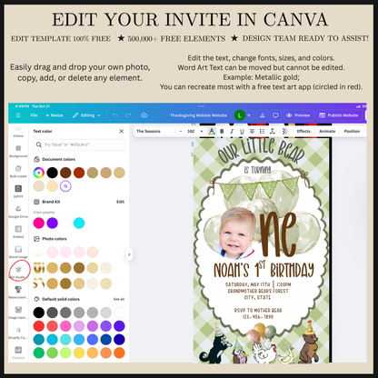 Little Bear Video Invitation Canva Template, Teddy Bear Baby Shower Invite, First Birthday Bear Party Animated Invite, Editable Mobile Evite with Music & RSVP