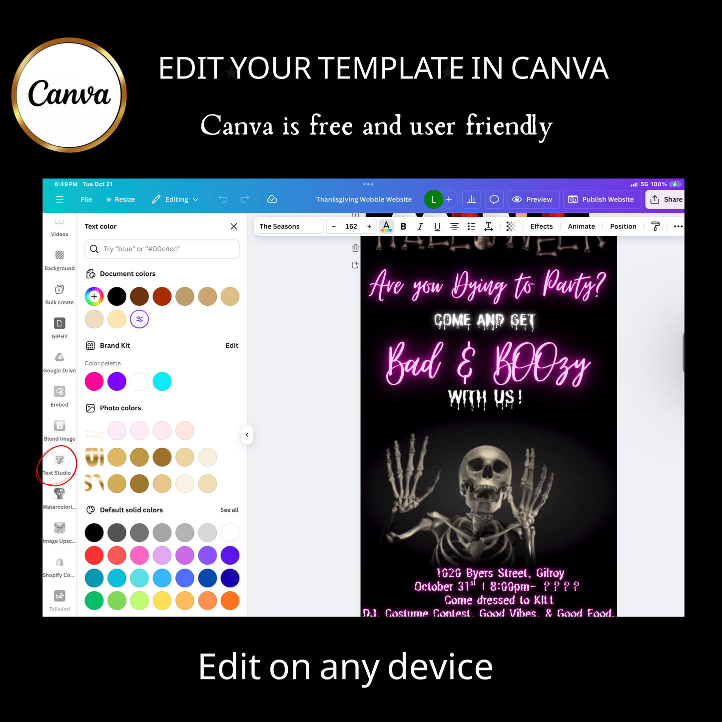 Halloween Video Invitation | Skeleton Animated Invite | Editable Halloween Bad and boozy Mobile Evite