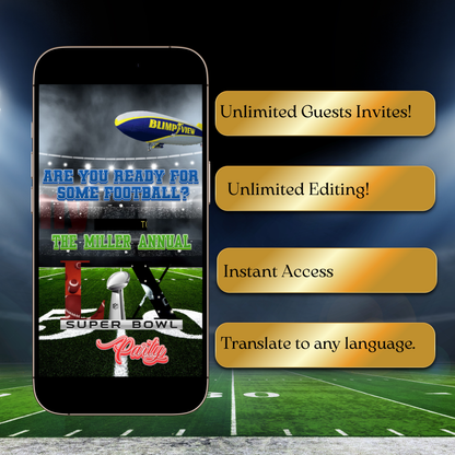 Super Bowl Party Video Invitation | Digital Football Canva Template