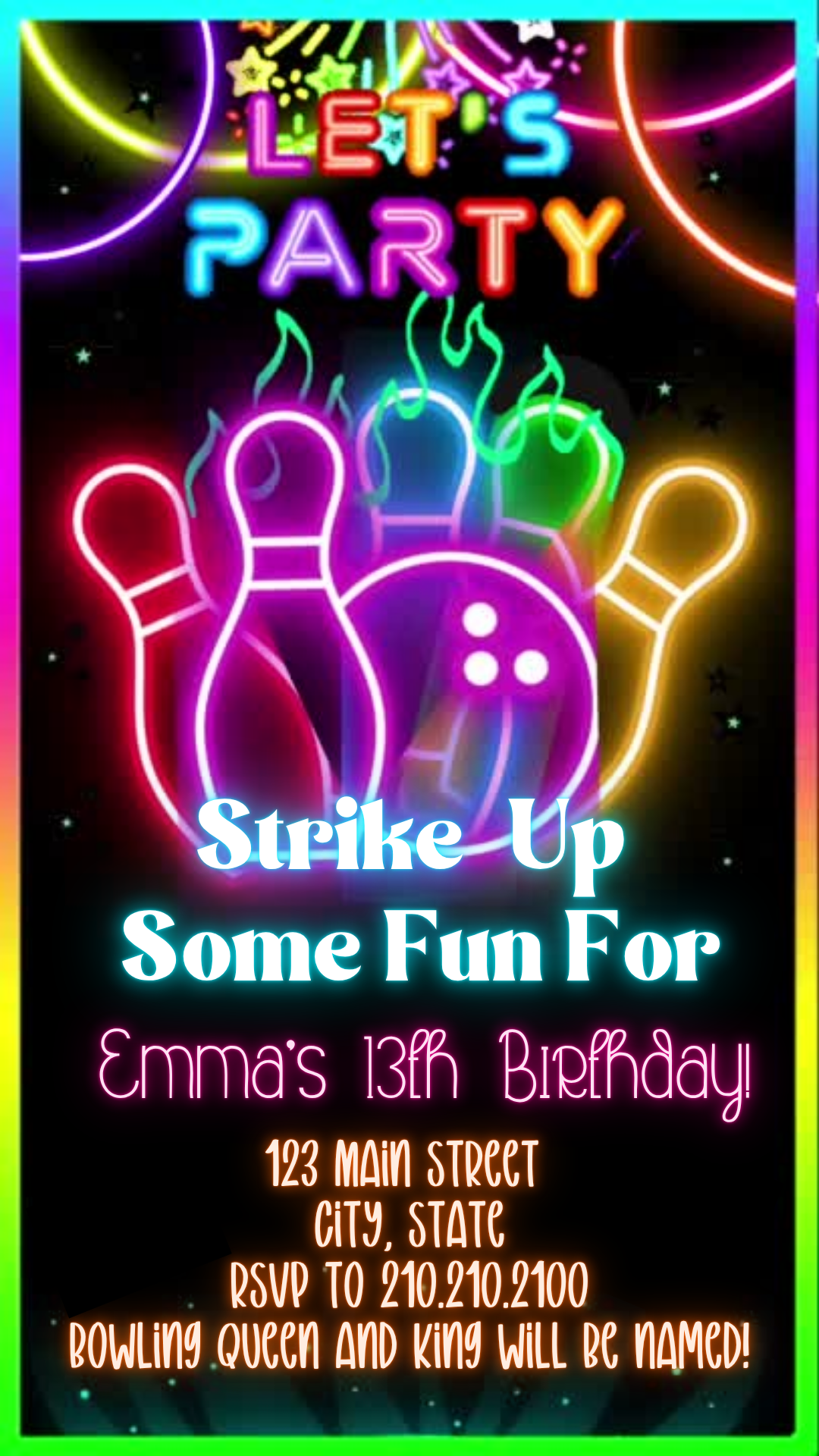 Neon Glow Bowling Party Video Invitation
