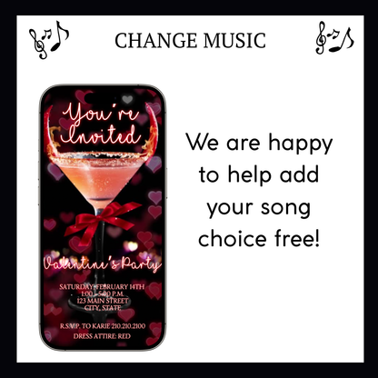 Valentines Cocktail Party Video Invitation | Digital Galentines Day Animated Invite | Editable Canva Evite Template