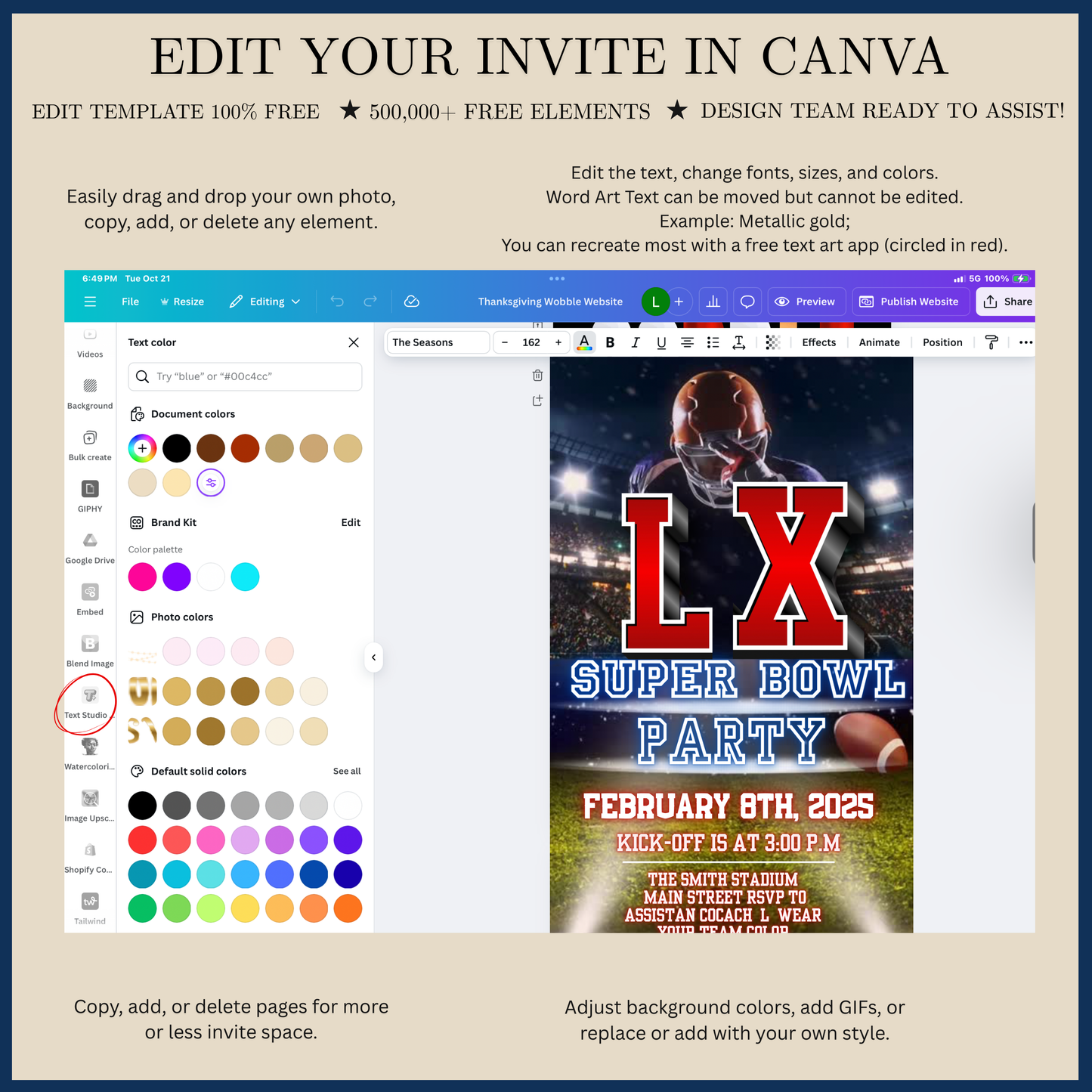 Super Bowl LX Party Video Invitation | Digital Football Canva Template