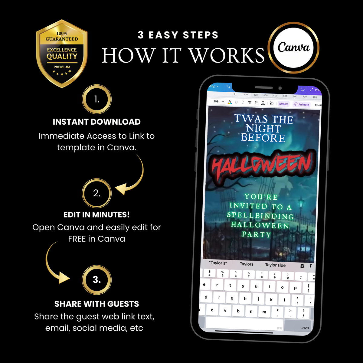 Halloween Video Invitation | Animated Halloween Digital Evite | Editable Canva Invite Template