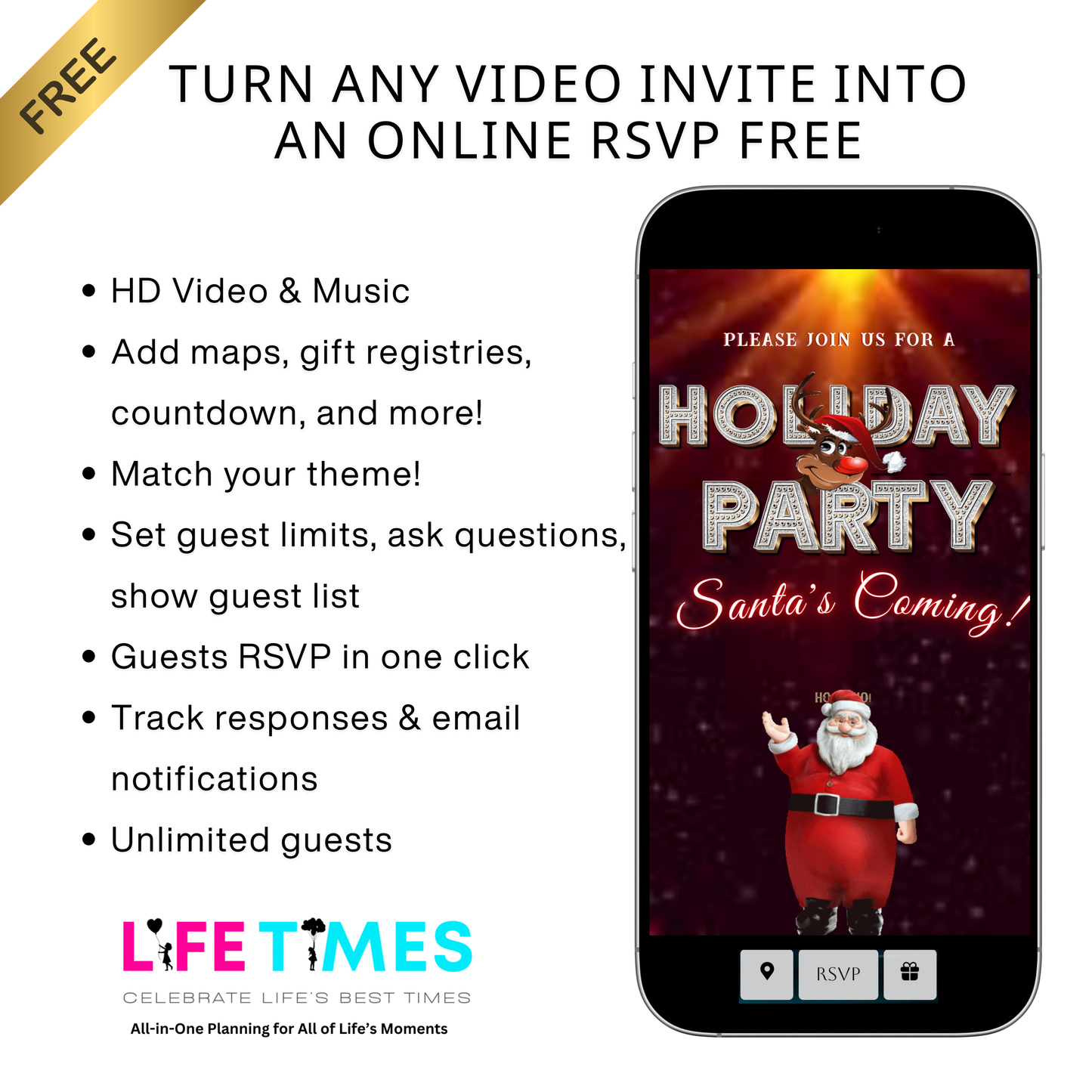 Editable Christmas Video Invitation | Animated Santa Digital Evite | Editable Canva Invite Template