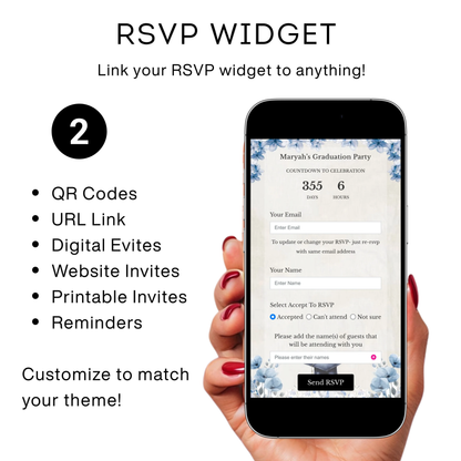 Graduation Party Video Invitation | Floral Graduation Invite for Her | Editable Online RSVP Evite Canva Template