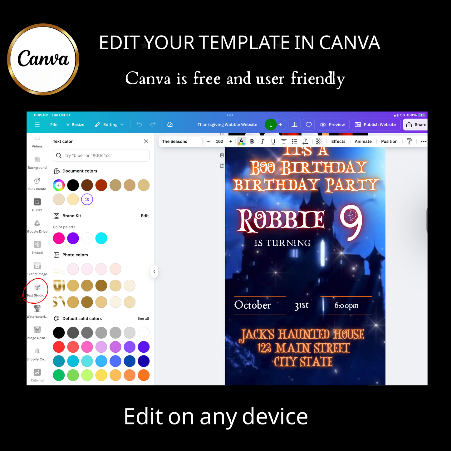 Halloween Video Invitation | Animated Halloween Digital Evite | Editable Canva Invite Template