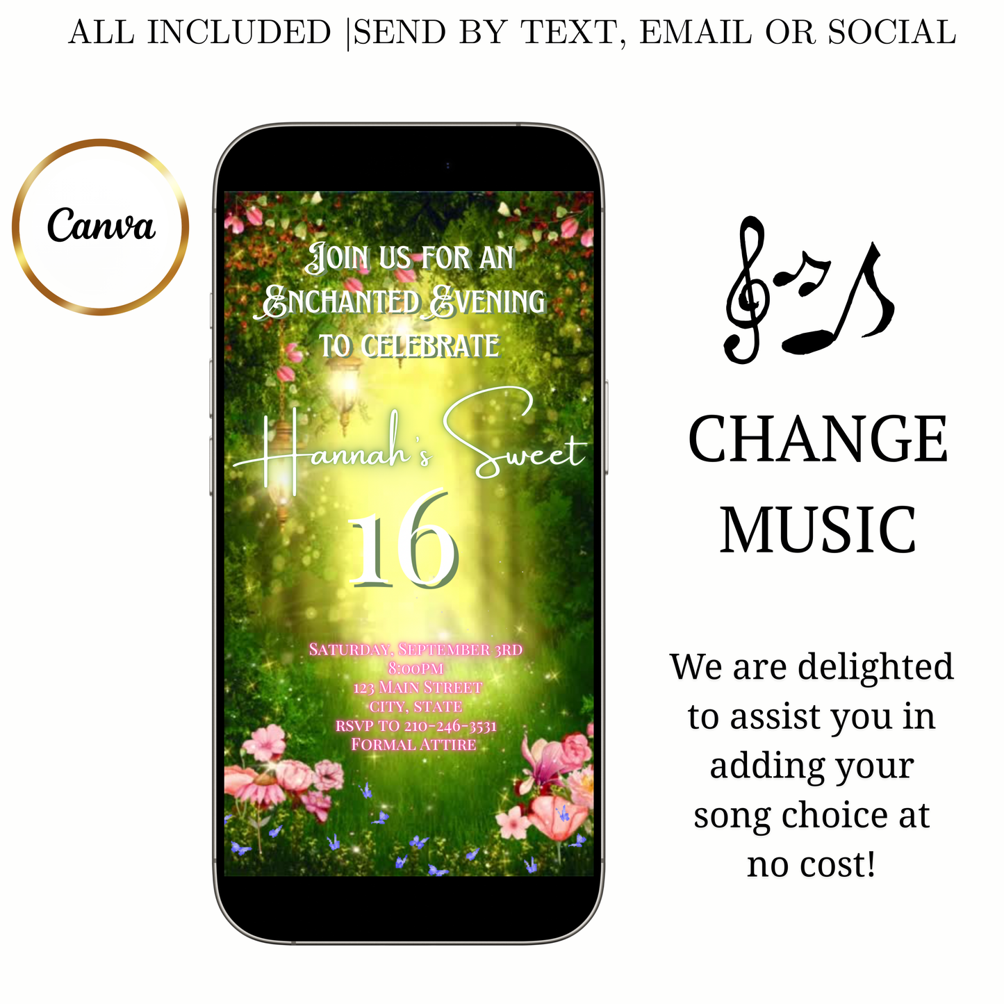 Enchanted Forest Video Invitation | Animated Fairy Garden birthday invite | Digital Canva Template