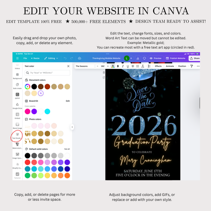 Blue Graduation Party Video Invitation | Class of 2026 Photo Invite | Editable Online RSVP Evite Canva Template