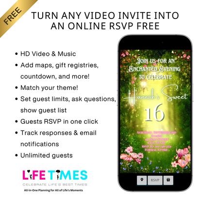 Enchanted Forest Video Invitation | Animated Fairy Garden birthday invite | Digital Canva Template