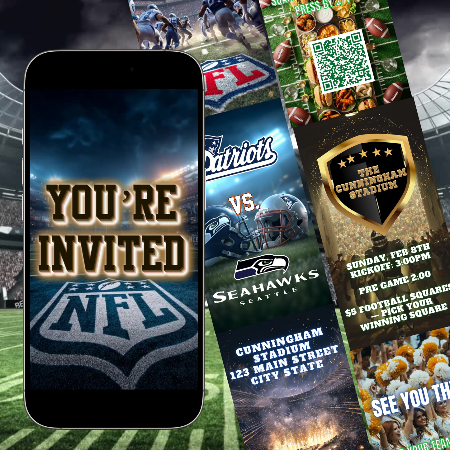 Super Bowl Video Invitation | Super Bowl LV Party Digital Evite | Football Canva Template