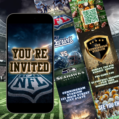 Super Bowl Video Invitation | Super Bowl LV Party Digital Evite | Football Canva Template