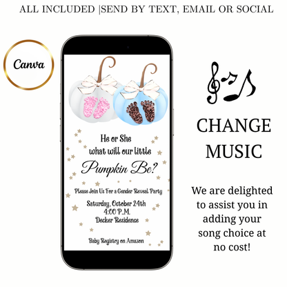Fall Gender Reveal Video Invitation | Animated Gender Reveal Digital Evite | Editable Canva Invite Template