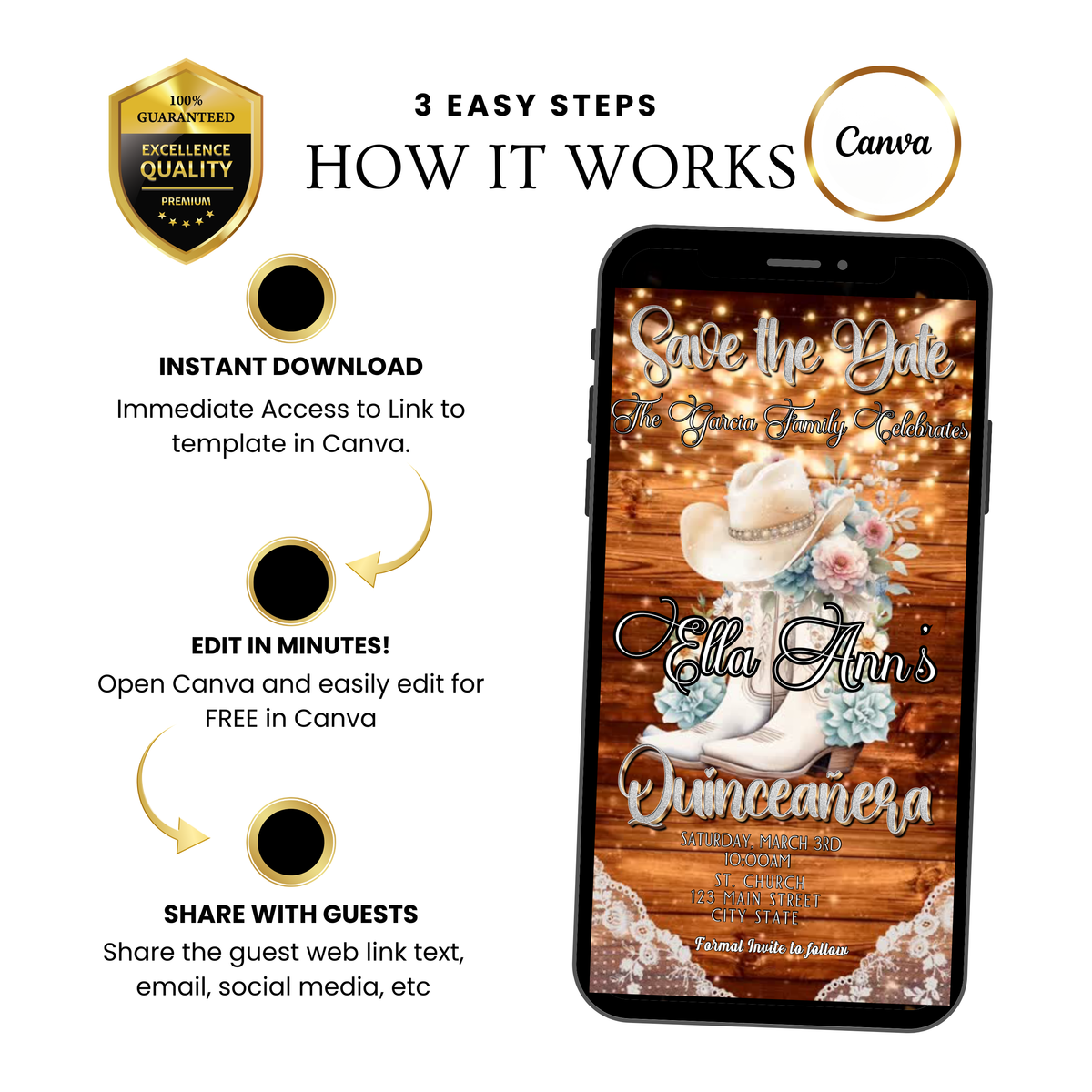 Quinceanera Video Editable Invitation | Animated Mis Quince Invite | Editable Sweet 15 Template