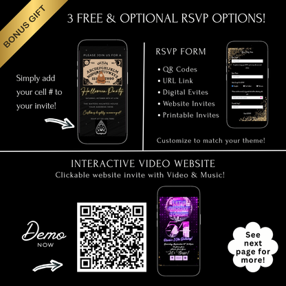 Halloween-Videoeinladung, animierte Einladung mit Ouija-Brett, bearbeitbare mobile Einladung zur Halloween-Party