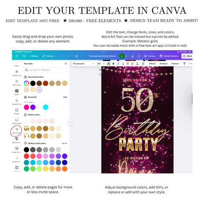 Violet and Gold 50th Birthday Video Invitation –  RSVP tracking website - Editable Canva Animated Invite