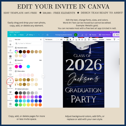 Graduation Party Video Invitation | Class of 2026 Royal Blue and Silver Invite for Him | Editable Online RSVP Evite Canva Template