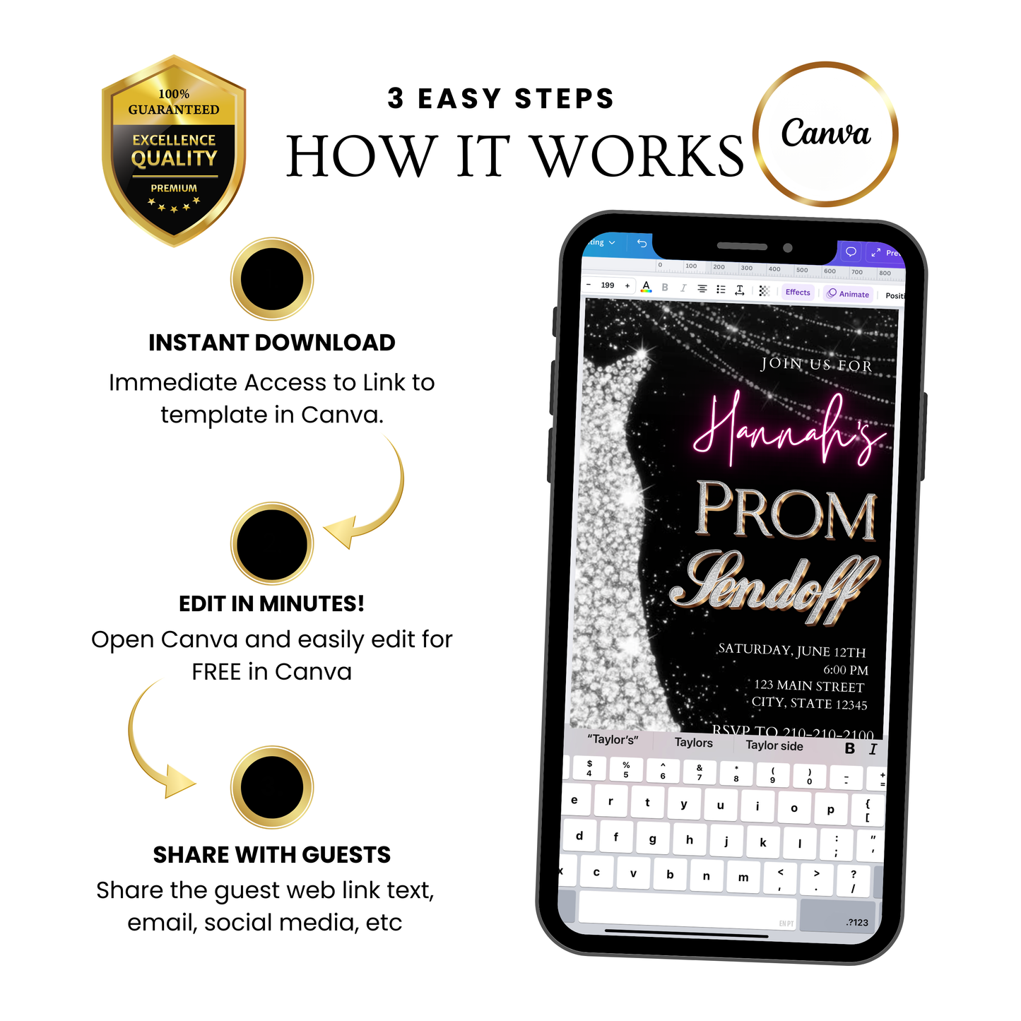 Silver Prom Send Off Video Invitation – Editable Canva Animated Invite