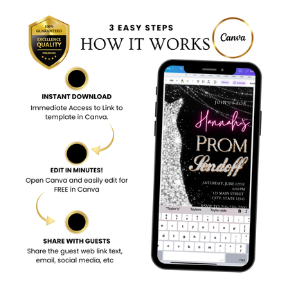 Silver Prom Send Off Video Invitation – Editable Canva Animated Invite