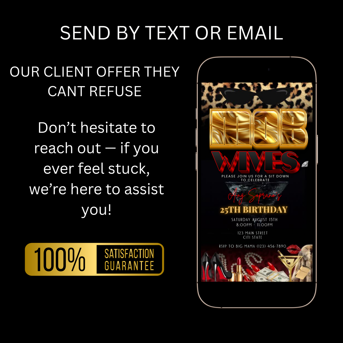 Mob Wife Video | Invitation Glam Mafia Party Invite | Canva Template