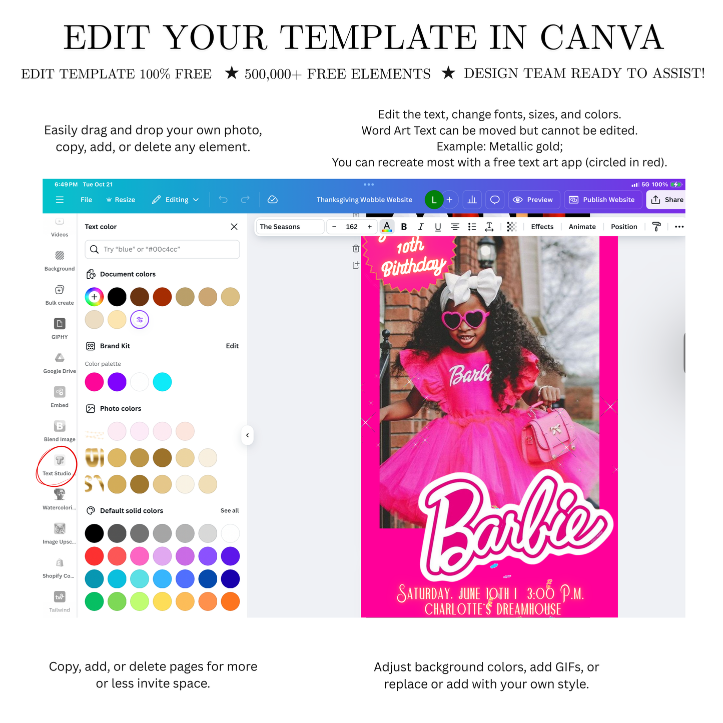 Editable Barbie Video Invitation | Animated Pink Barbie Digital Evite | Editable Canva Invite Template