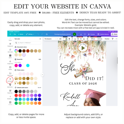 2026 Graduation Website Invitation | Spring Floral Canva Website RSVP Template with Music | Spring Floral for her