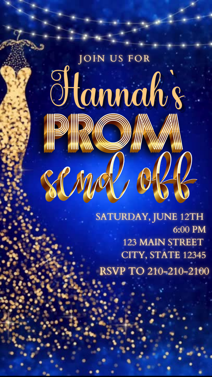 Glamorous prom send off digital video invite card