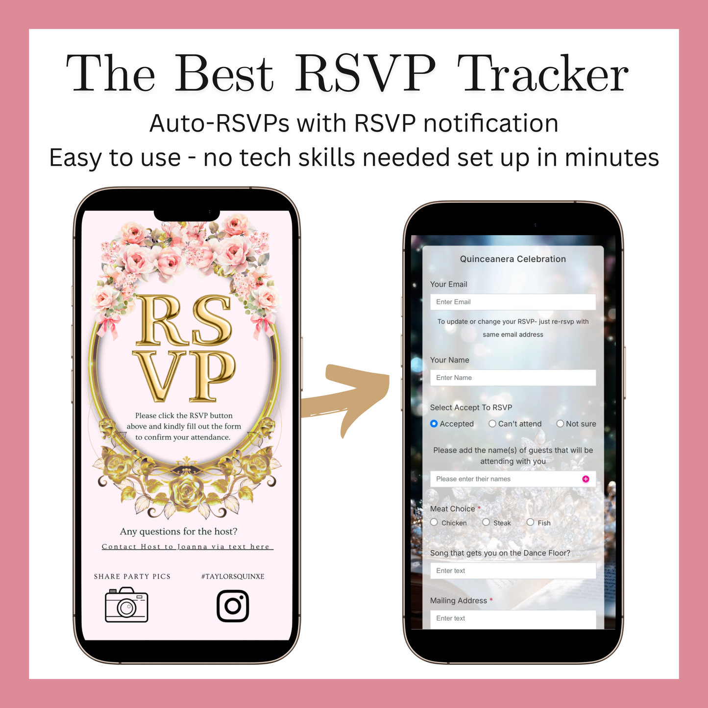 Quinceanera Video Invitation Website | Animated Sweet 15 Digital Evite | Editable Canva Invite Template