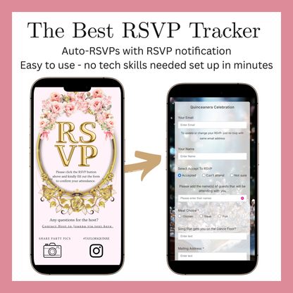 Quinceanera Video Invitation Website | Animated Sweet 15 Digital Evite | Editable Canva Invite Template