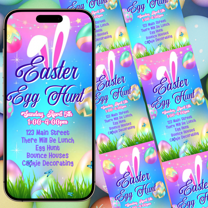 Easter Video Invitation, Easter Egg Hunt Animated Invite, Digital Canva Template