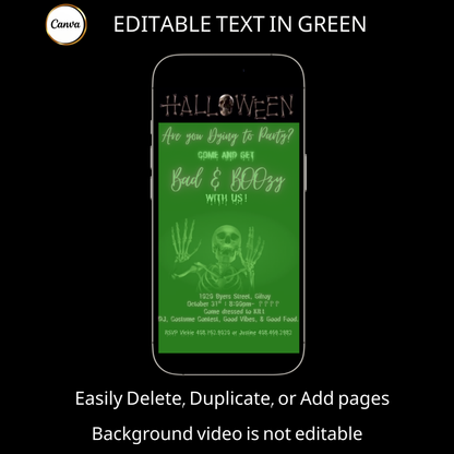Halloween Video Invitation | Skeleton Animated Invite | Editable Halloween Bad and boozy Mobile Evite