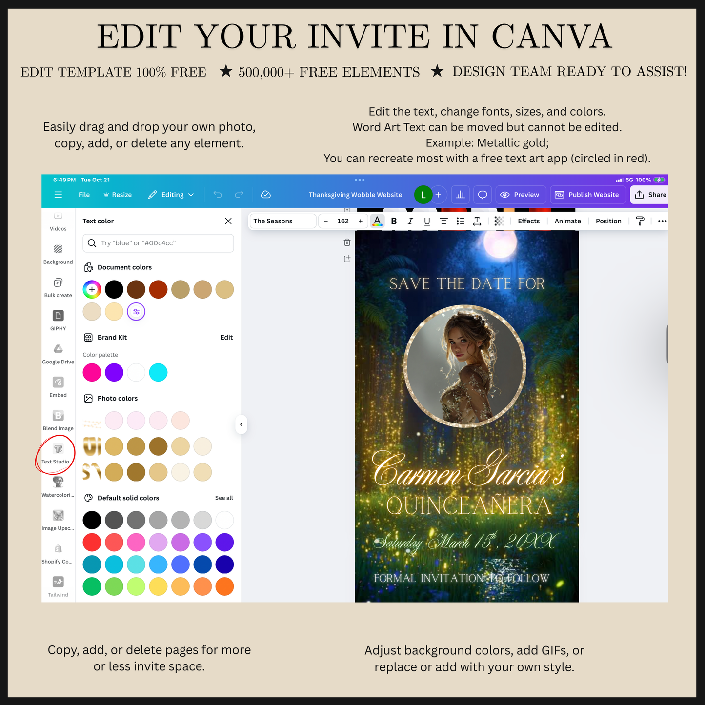 Enchanted Forest Quinceanera Video Invite | Animated Sweet 15 16 Save the Date Evite | Editable Canva Evite Template