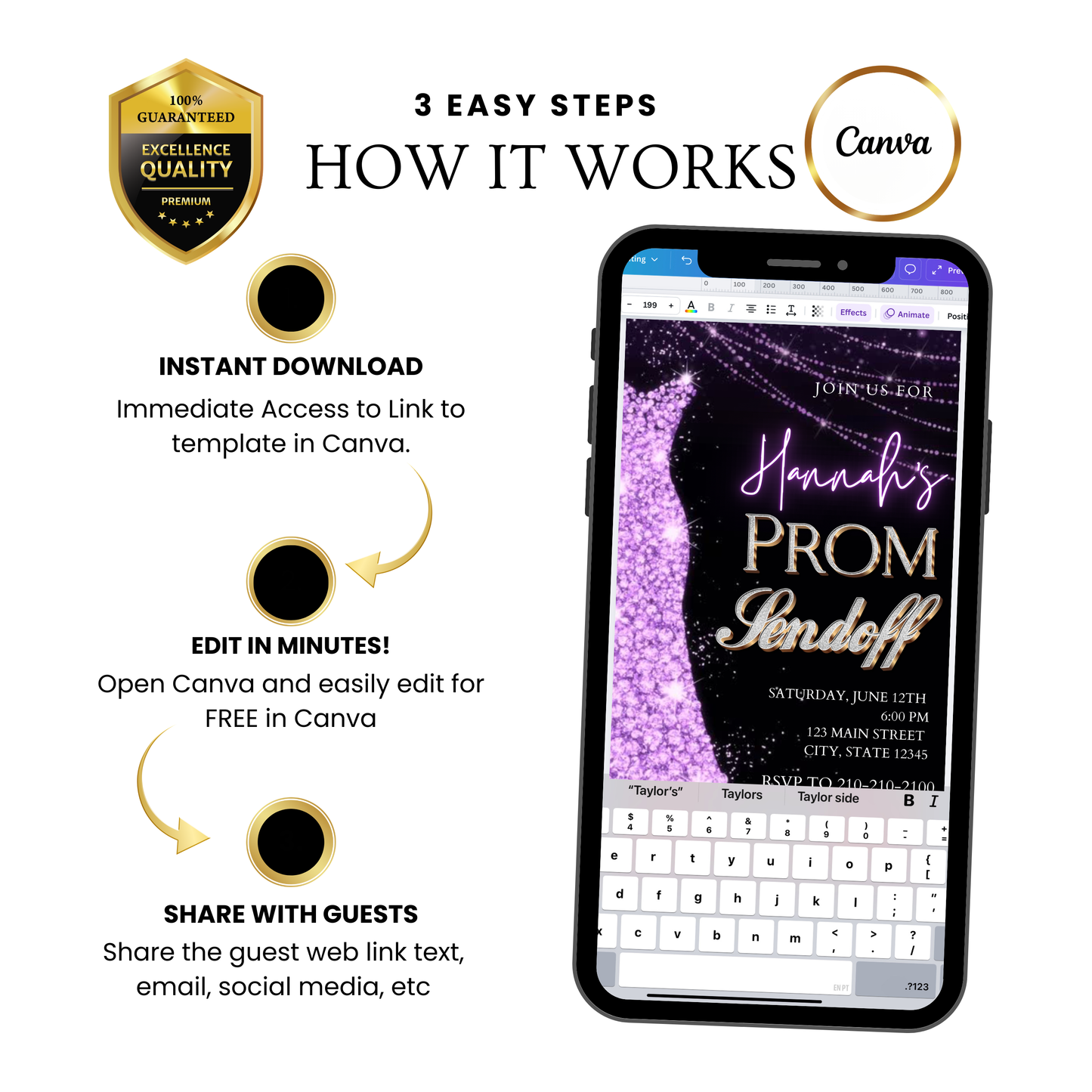 Purple Prom Send Off Video Invitation – Editable Canva Animated Invite
