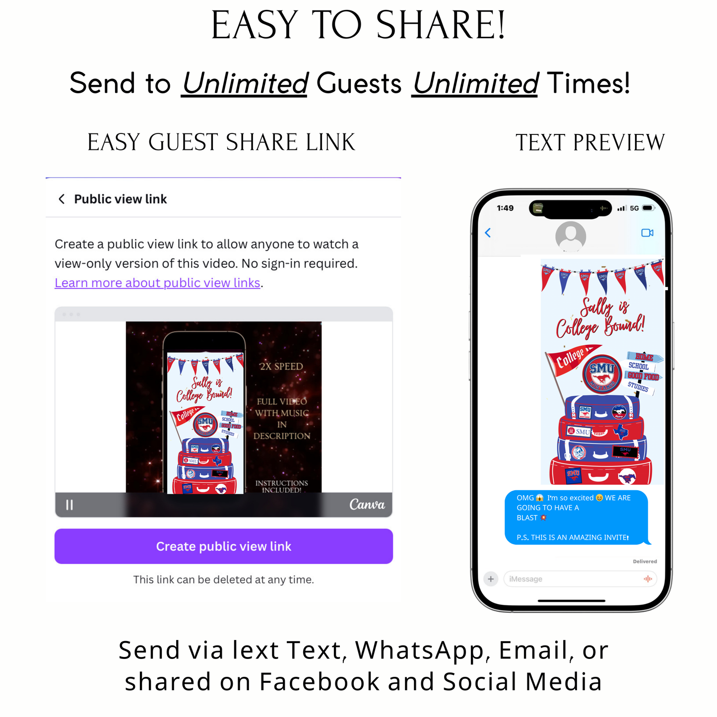 SMU Video Invitation | Animated SMU College Digital Evite | Editable Canva Invite Template