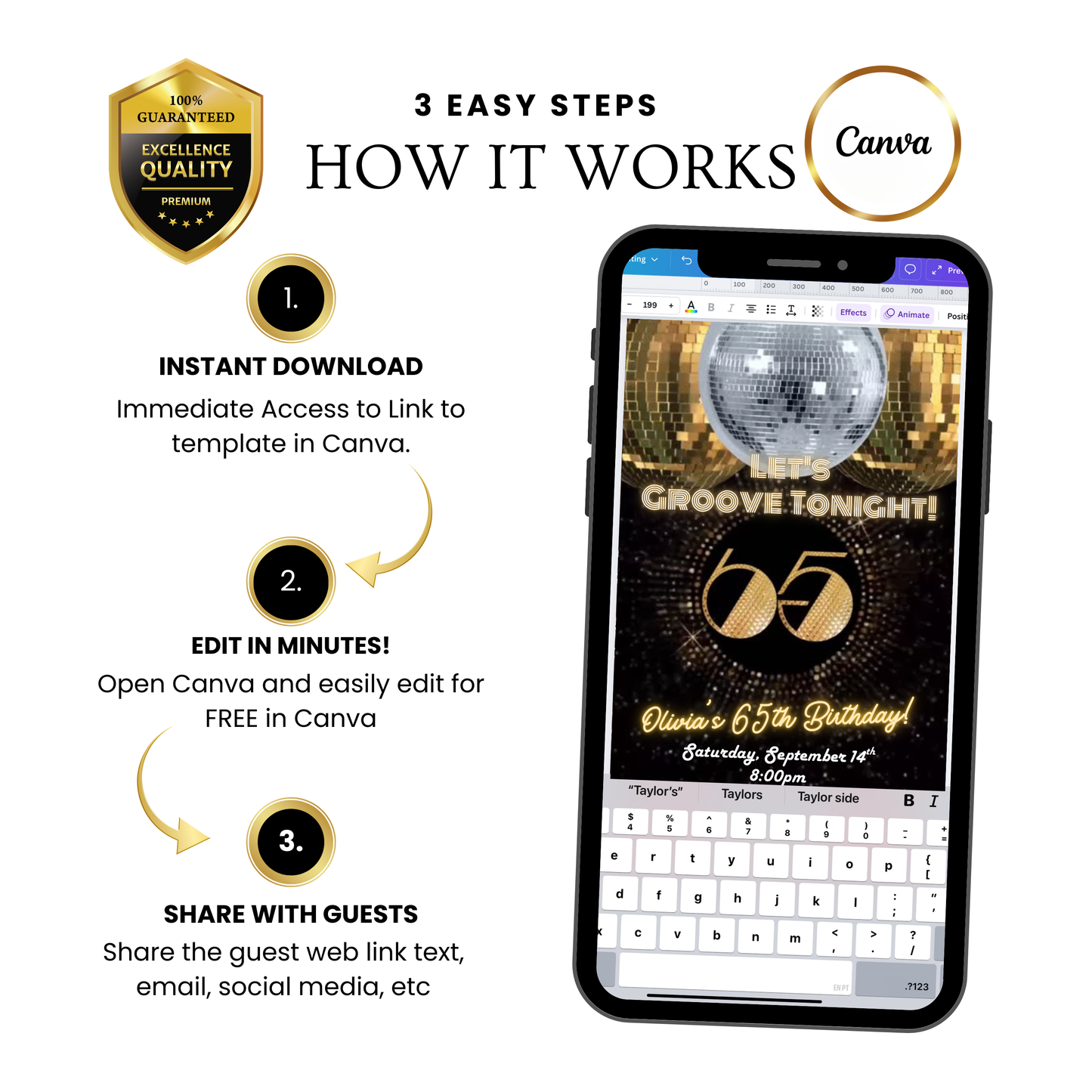 Studio 54 Video Invitation | Animated 65th Birthday Digital Evite | Editable Canva Invite Template