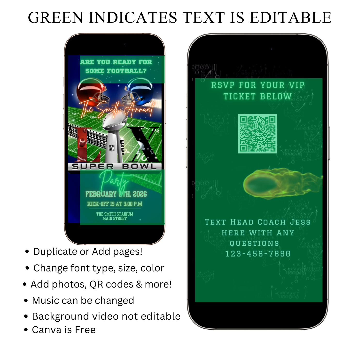 Super Bowl LX Party Video Invitation | Digital Football Game Day Invite | Editable Online Template