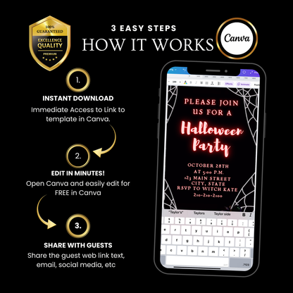 Halloween-Videoeinladung, animierte Einladung im Spinnennetz-Stil