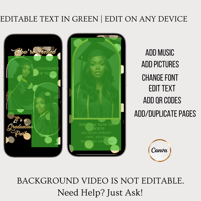 Graduation Party Video Invitation | Class of 2026 Photo Invite | Editable Online RSVP Evite Canva Template