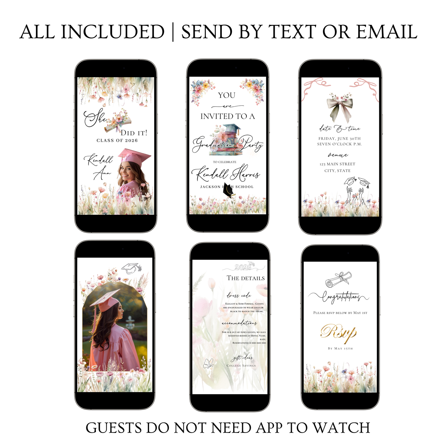 Graduation Party Video Invitation | Spring Floral Graduation Invite for Her | Editable Online RSVP Evite Canva Template