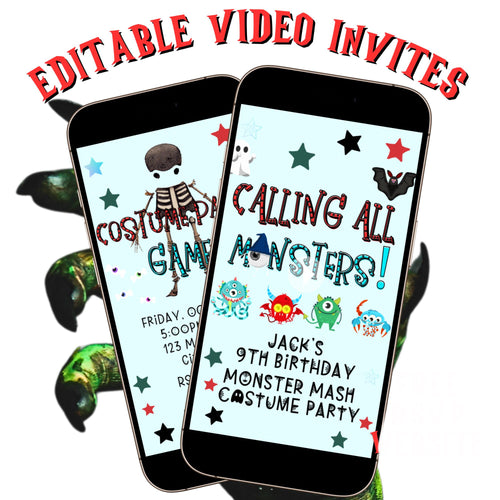 Halloween-Videoeinladung, animierte Monster-Mash-Einladung, bearbeitbare mobile Halloween-Party-Einladung