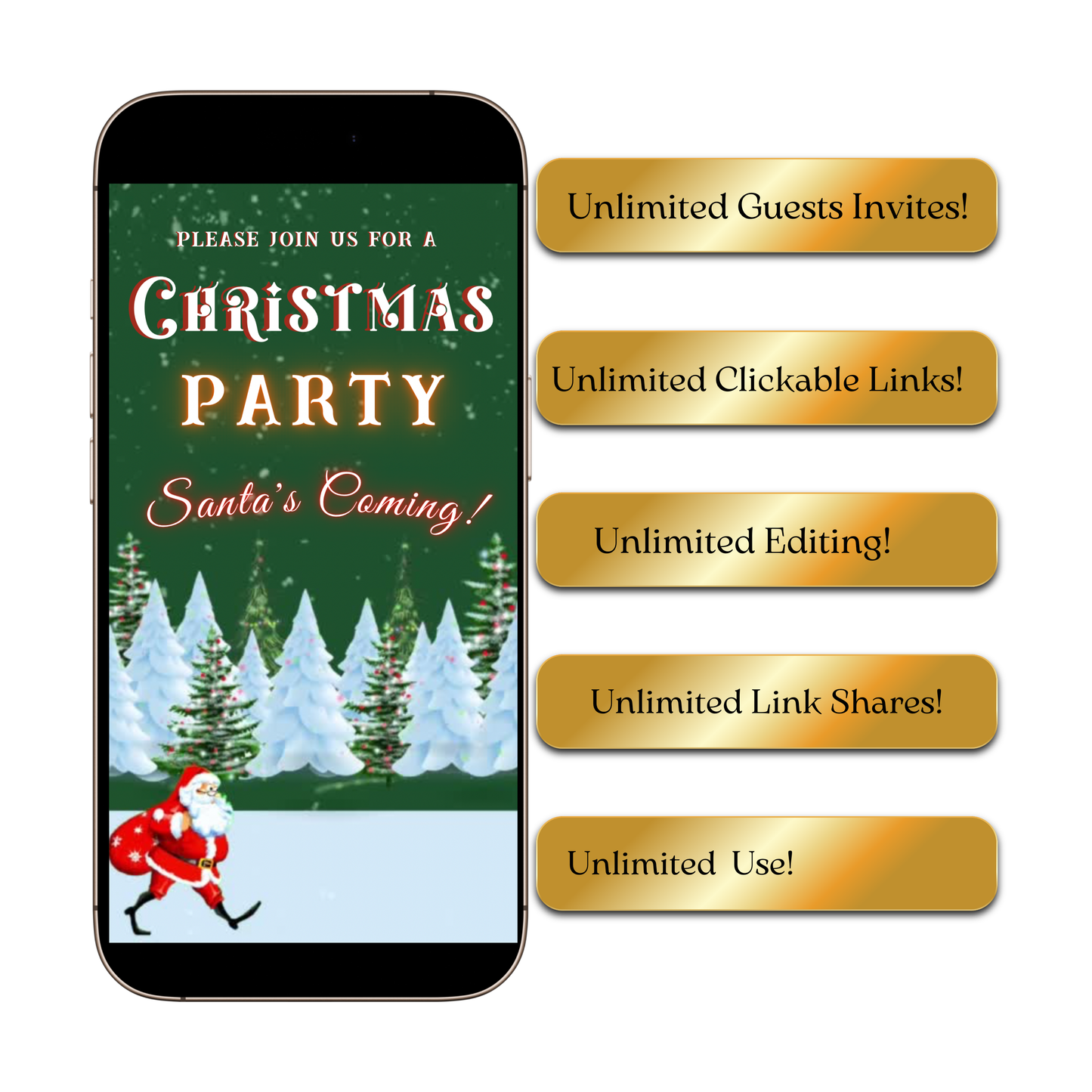 Christmas Party Video Invitation | Animated Santa Digital Evite | Editable Canva Invite Template