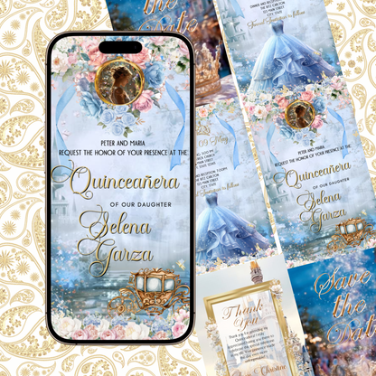 Cinderella Quinceanera Video Invitation Template | Mobile Animated Invite Birthday | Canva Video Evite Download