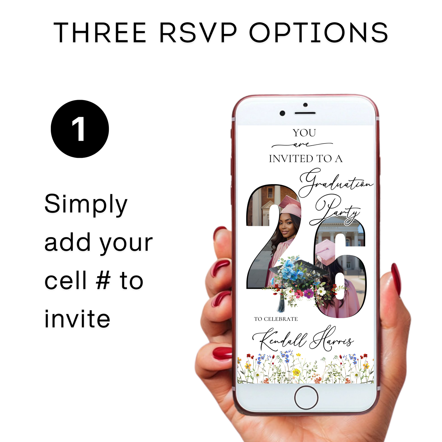 Wildflower Graduation Party Video Invitation | Spring Floral Graduation Invite for Her | Editable Online RSVP Evite Canva Template