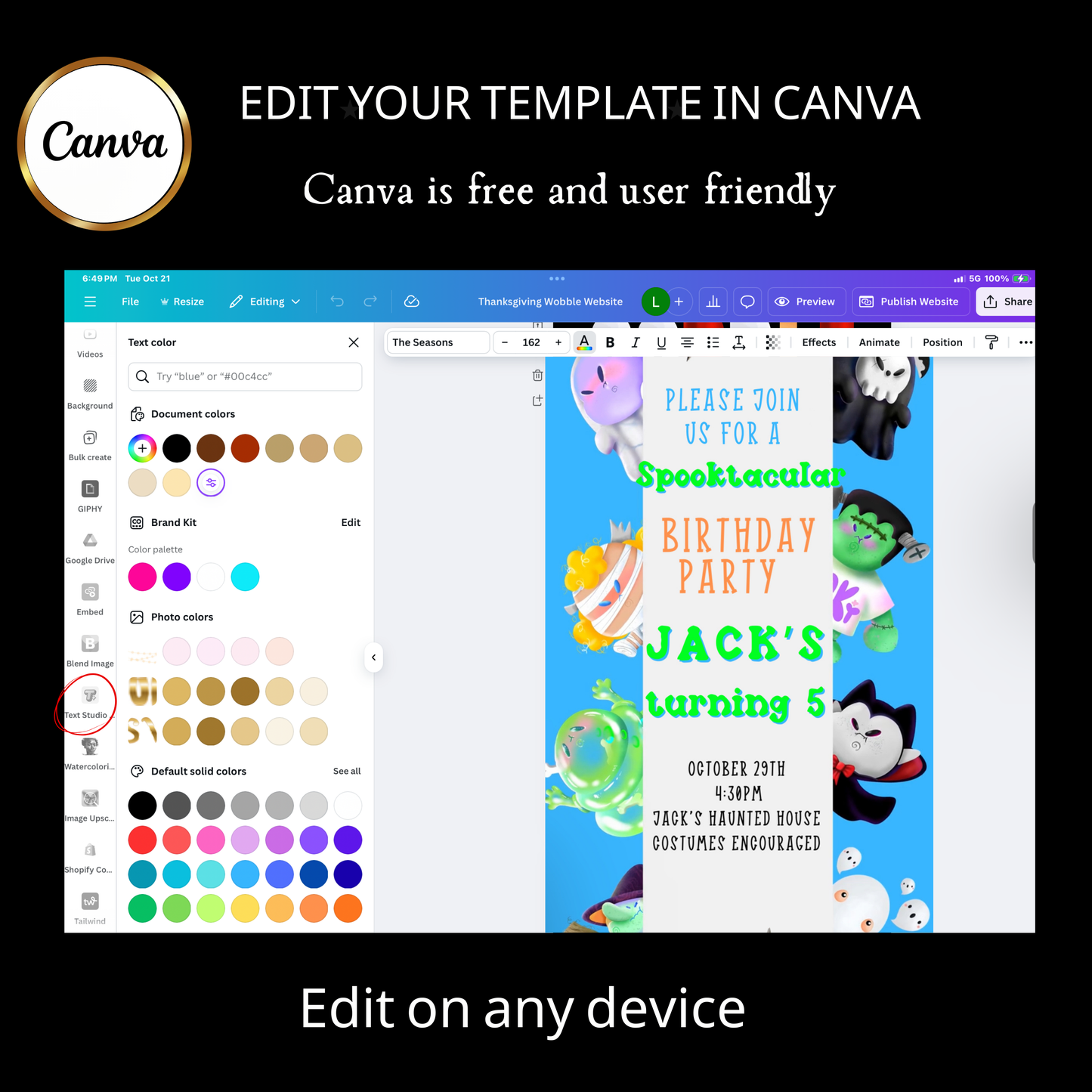 Halloween-Videoeinladung, animierte Einladung „Kleine Monster“, bearbeitbare mobile Halloween-Party-Einladung