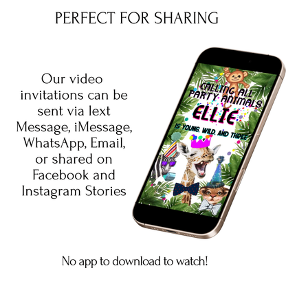 Party Animals Video Invitation Template | Mobile Animated Invite Kids Birthday | Canva Video Evite Download
