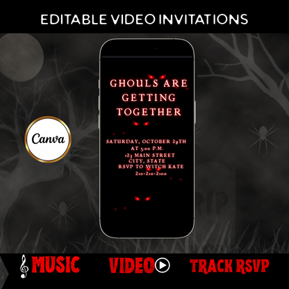 Halloween-Videoeinladung, animierte mobile Einladung mit bösem Blick