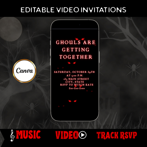 Halloween-Videoeinladung, animierte mobile Einladung mit bösem Blick