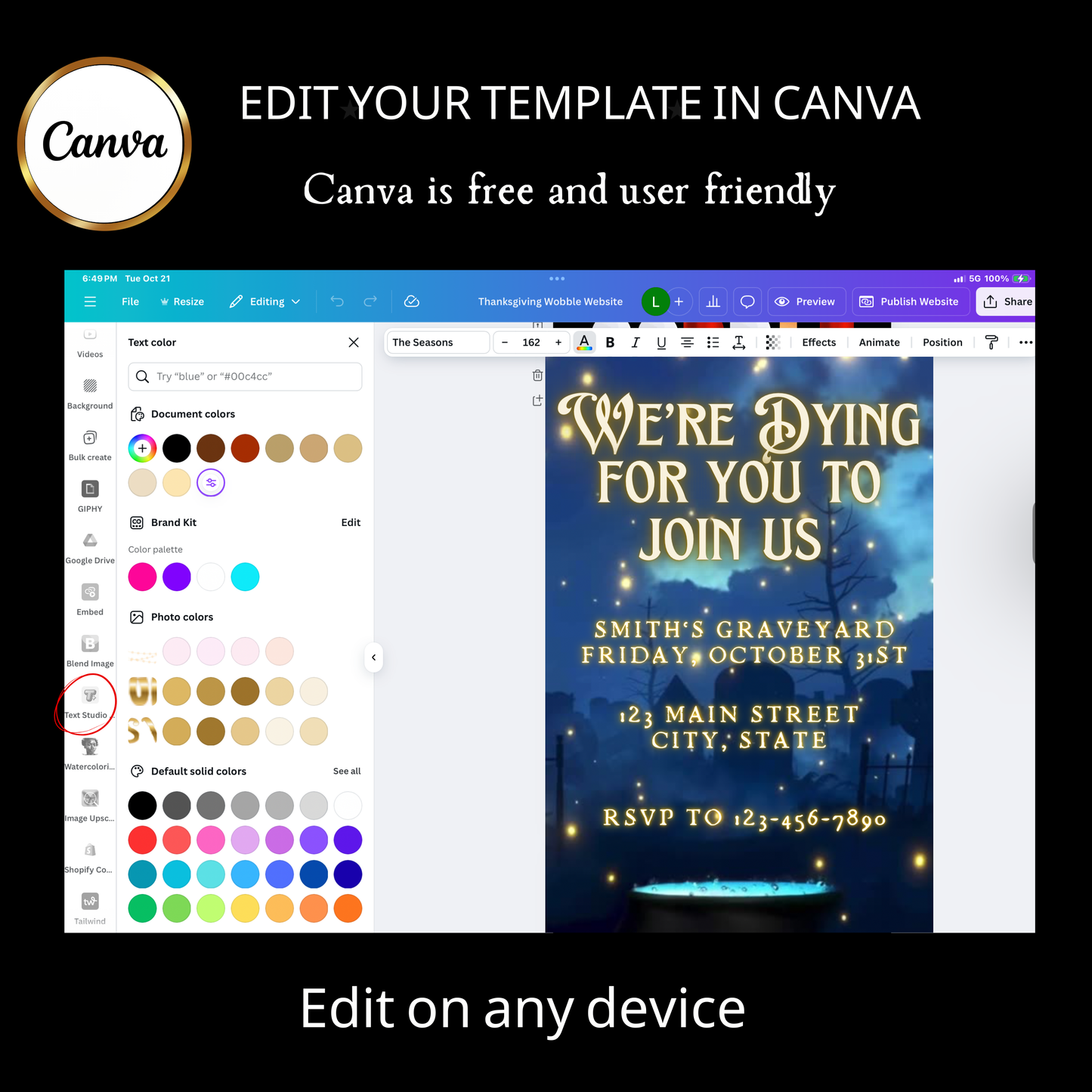 Halloween Video Invitation, Magical Spells Animated Invite, Editable Halloween Party Mobile Evite