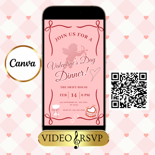 Valentines Party Video Invitation | Digital Galentines Day Animated Invite | Editable Canva Evite Template