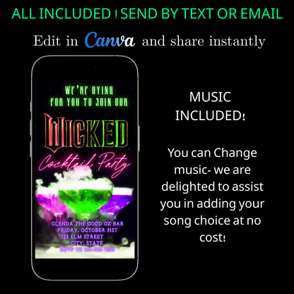 Halloween Video Invitation, Wicked Animated Invite, Editable Halloween Party Mobile Evite