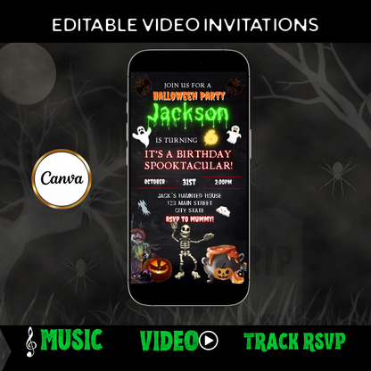 Halloween Video Invitation, Kids Halloween Animated Invite, Editable Halloween Party Mobile Evite